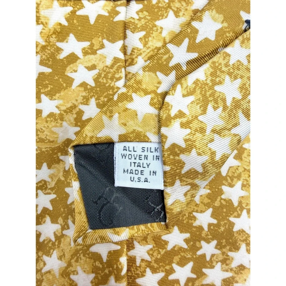 Henry Grethel Star Pattern 100% Italian Silk Mens Tie Gold White 57"L - Picture 4 of 6